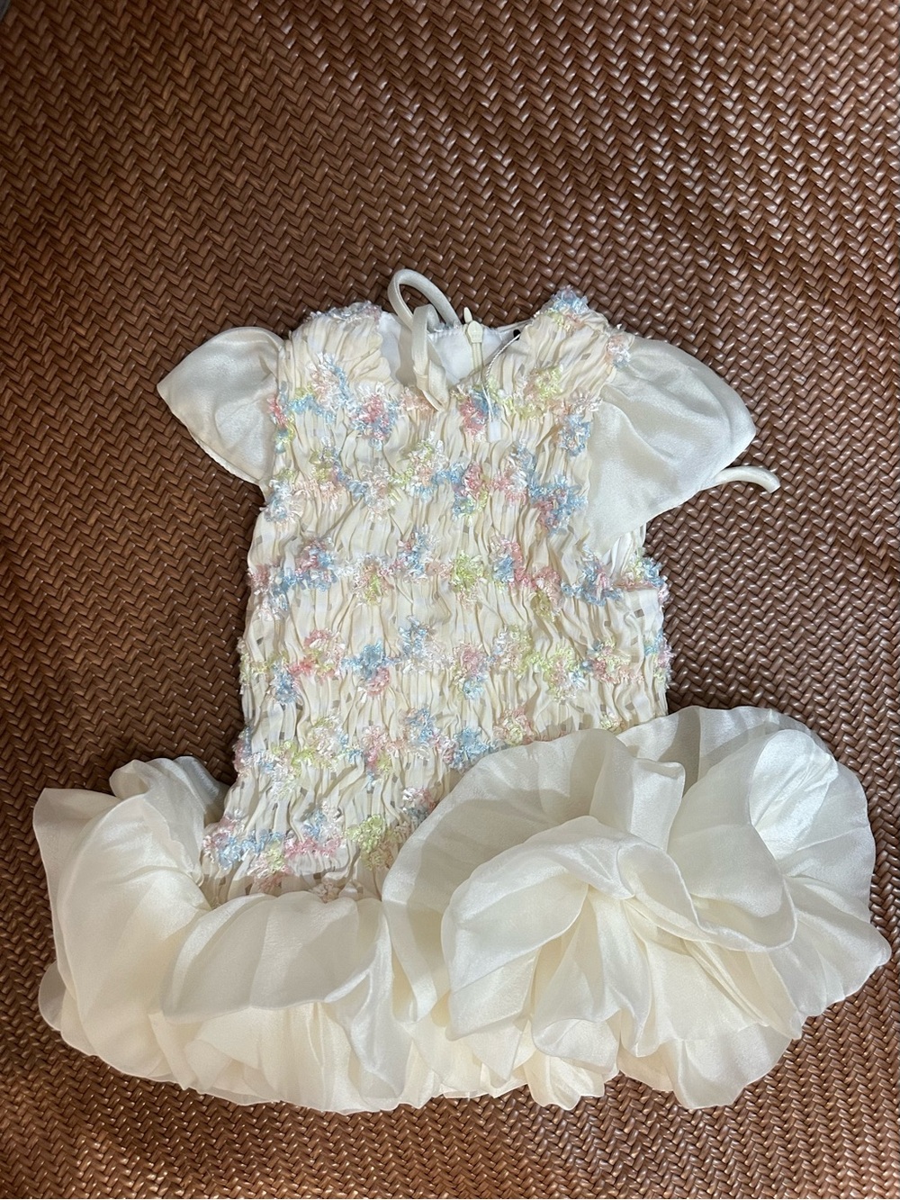 Ivory Ruffled Baby Dress with Pastel Smocking